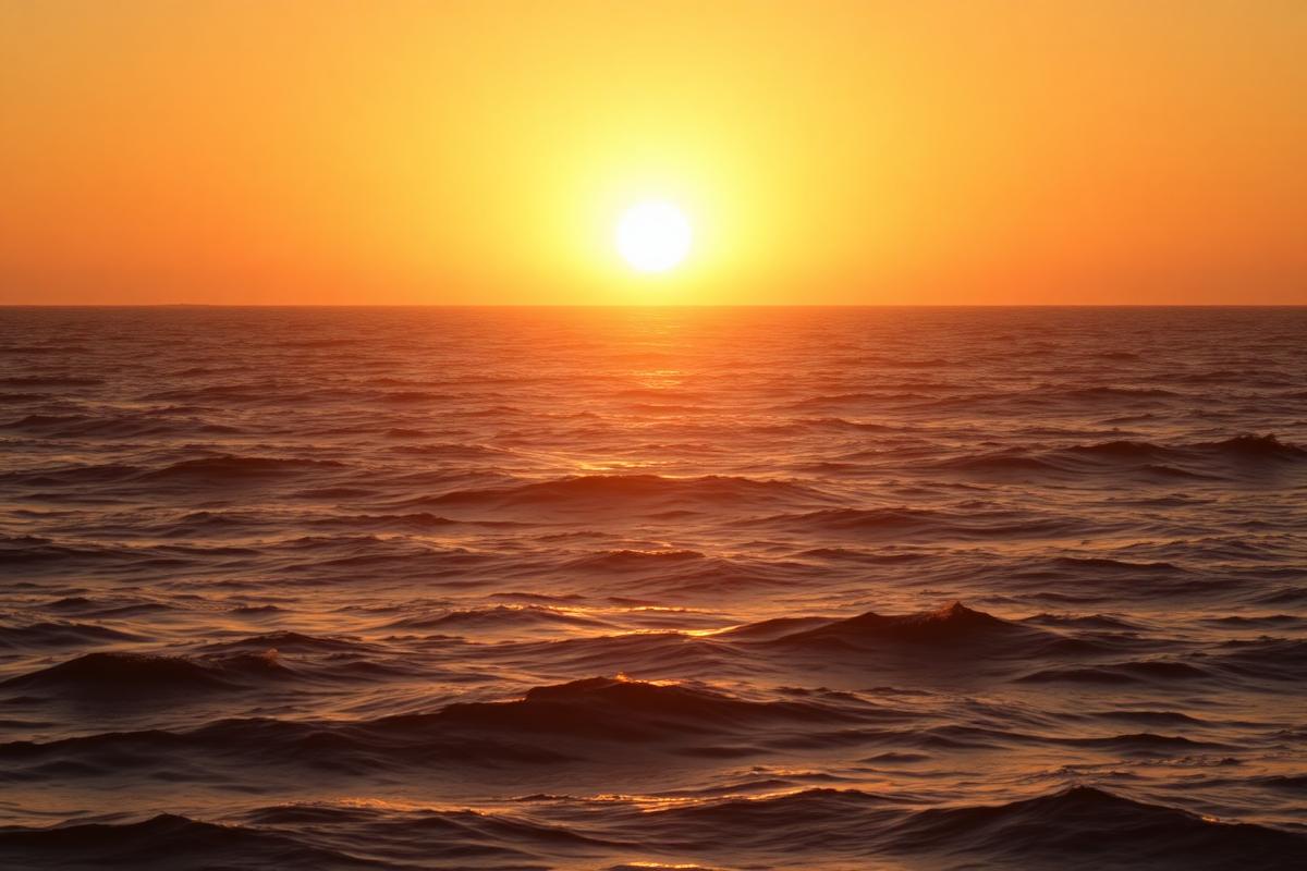 Sunrise over open ocean waves